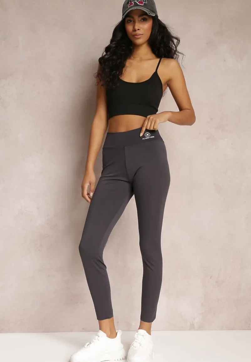 Ciemnoszare Legginsy z Gumką w Talii z Długimi Nogawkami Somys