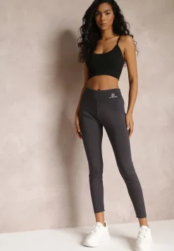 Ciemnoszare Legginsy z Gumką w Talii z Długimi Nogawkami Somys