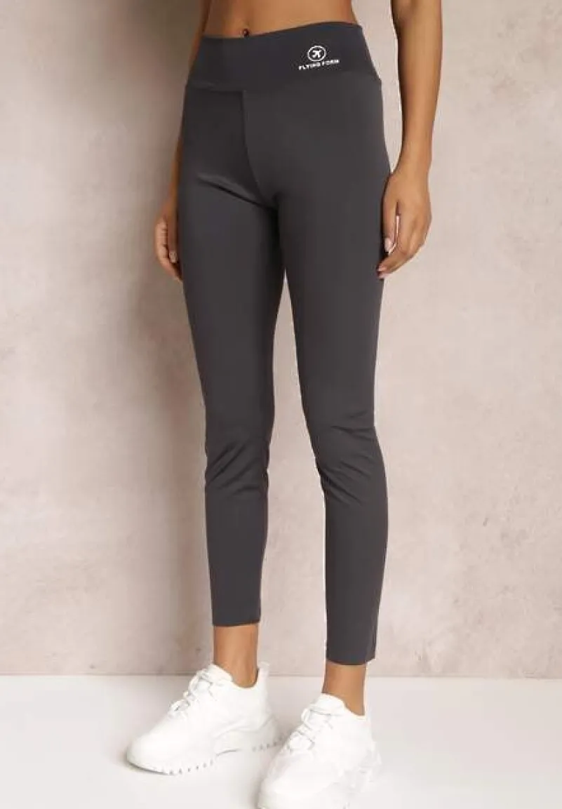 Ciemnoszare Legginsy z Gumką w Talii z Długimi Nogawkami Somys