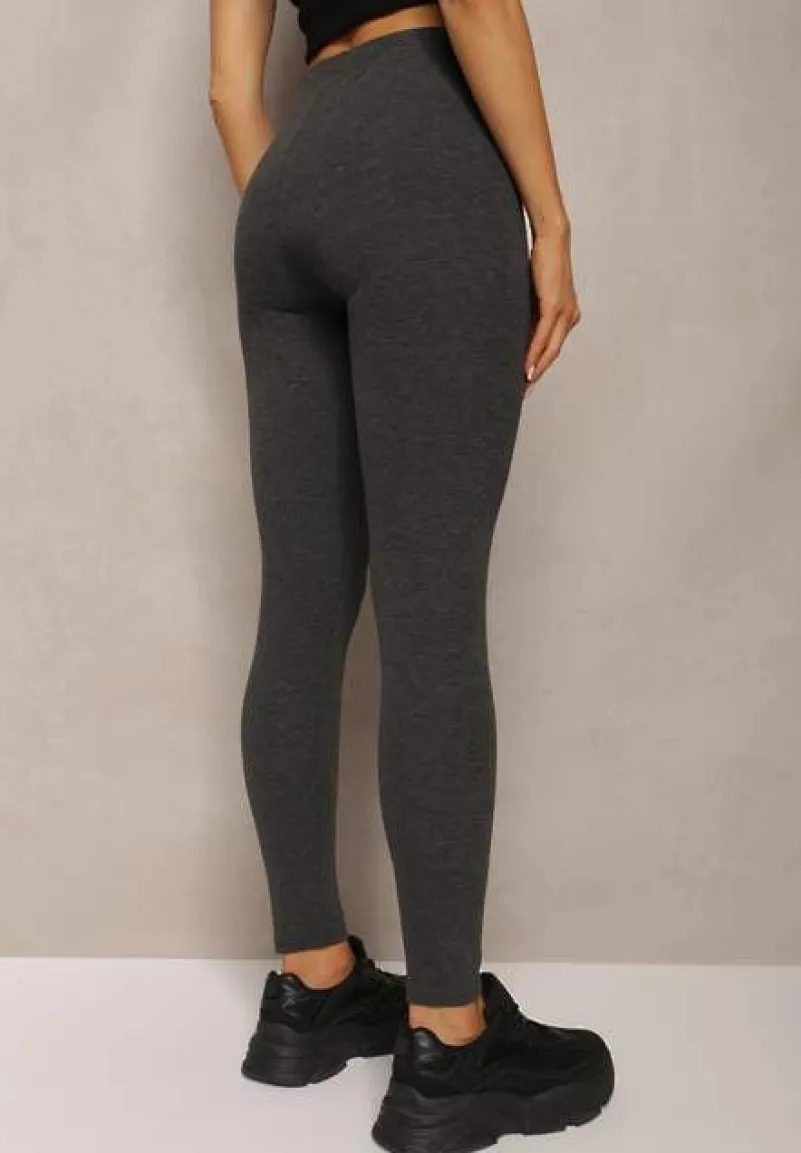 Ciemnoszare Legginsy ze Sznurkiem w Pasie z Elastycznej Bawełny Herccena