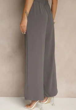 Ciemnoszare Spodnie z Wiskozą o Szerokim Kroju z Wiązanym Paskiem Zileindra
