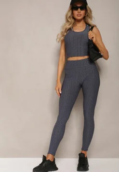 Ciemnoszare Sportowe Legginsy z Wytłoczonym Wzorkiem Askida