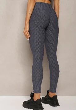 Ciemnoszare Sportowe Legginsy z Wytłoczonym Wzorkiem Askida