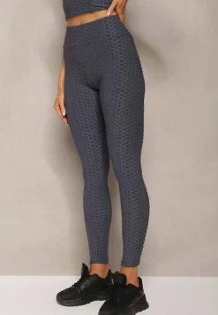 Ciemnoszare Sportowe Legginsy z Wytłoczonym Wzorkiem Askida