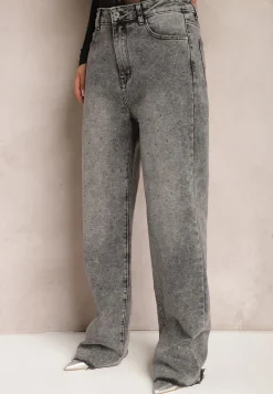 Ciemnoszare Szerokie Jeansy Ozdobione Drobnymi Cyrkoniami Wedessa