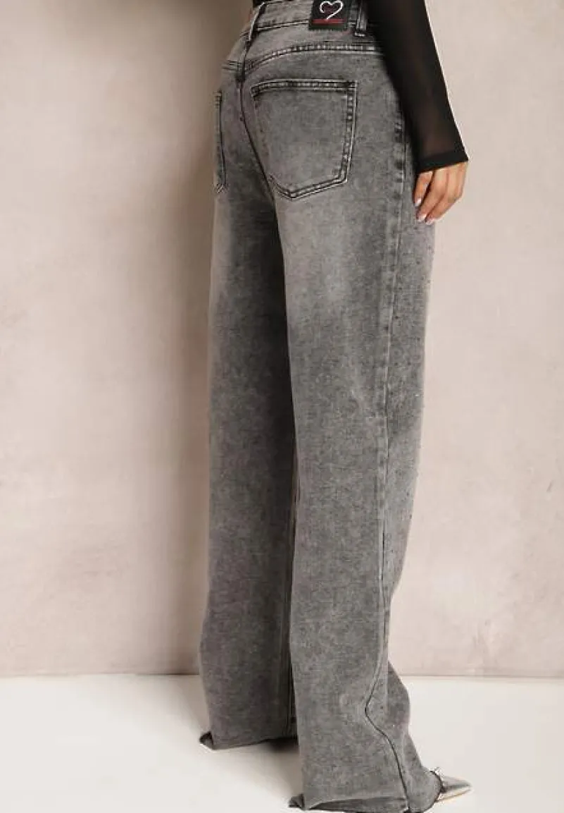 Ciemnoszare Szerokie Jeansy Ozdobione Drobnymi Cyrkoniami Wedessa