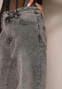 Ciemnoszare Szerokie Jeansy Ozdobione Drobnymi Cyrkoniami Wedessa