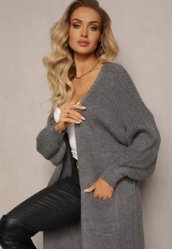 Ciemnoszary Długi Kardigan Oversize Angellona