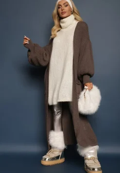 Ciemnoszary Kardigan Długi z Bufiastym Rękawem Mesho