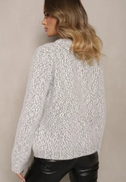 Ciemnoszary Kardigan z Wiskozą Ozdobiony Imitacją Kieszeni i Guzikami Nomilira