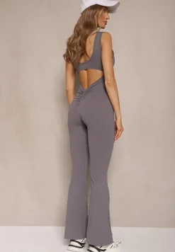 Ciemnoszary Kombinezon Taliowany z Wycięciem na Plecach i Usztywnianymi Miseczkami Senimi