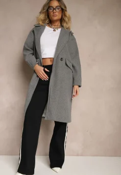 Ciemnoszary Płaszcz Dwurzędowy Długi Tadde