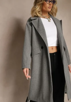 Ciemnoszary Płaszcz Dwurzędowy Długi Tadde