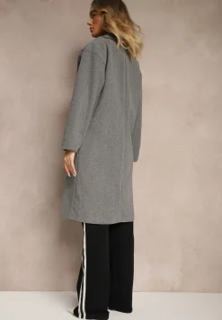 Ciemnoszary Płaszcz Dwurzędowy Długi Tadde