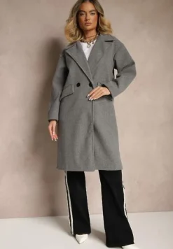 Ciemnoszary Płaszcz Dwurzędowy Długi Tadde