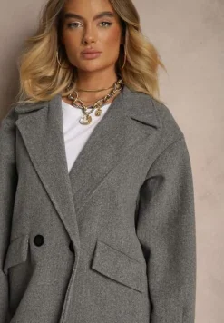 Ciemnoszary Płaszcz Dwurzędowy Długi Tadde