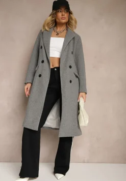 Ciemnoszary Płaszcz Dwurzędowy Aminirn