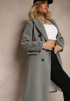 Ciemnoszary Płaszcz Dwurzędowy Aminirn