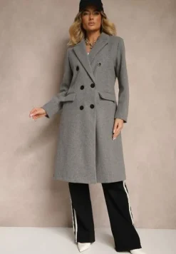 Ciemnoszary Płaszcz Dwurzędowy Aminirn