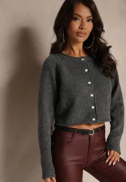 Ciemnoszary Rozpinany Kardigan z Wełną Evelinae
