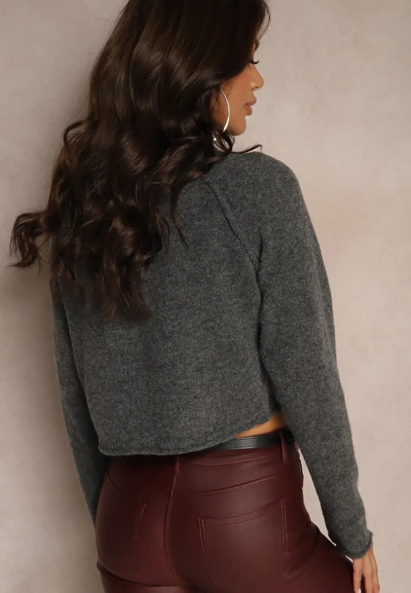 Ciemnoszary Rozpinany Kardigan z Wełną Evelinae