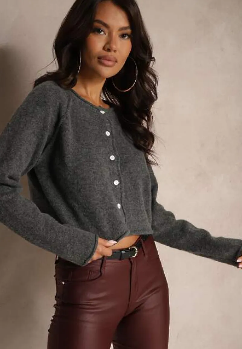 Ciemnoszary Rozpinany Kardigan z Wełną Evelinae