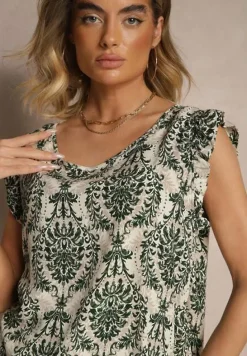 Ciemnozielona Bluzka z Bawełny Zdobiona Falbankami Uloniwen