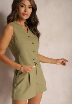 Ciemnozielona Garniturowa Kamizelka z Bawełny Zapinana na Guziki Tiamarine