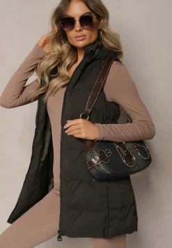 Ciemnozielona Kamizelka Pikowana z Odpinanym Kapturem Mavael