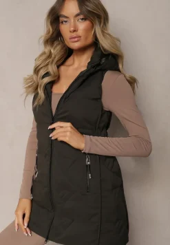 Ciemnozielona Kamizelka Pikowana z Odpinanym Kapturem Mavael