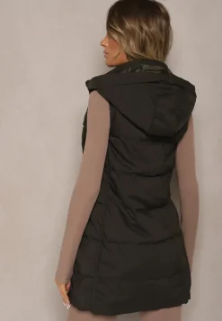 Ciemnozielona Kamizelka Pikowana z Odpinanym Kapturem Mavael