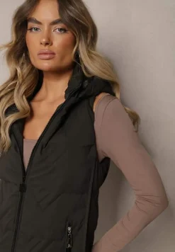 Ciemnozielona Kamizelka Pikowana z Odpinanym Kapturem Mavael