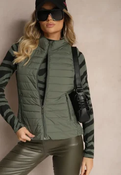 Ciemnozielona Kamizelka ze Stójką z Pikowaniem i Kieszeniami Valoreth