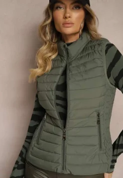 Ciemnozielona Kamizelka ze Stójką z Pikowaniem i Kieszeniami Valoreth