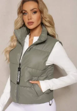 Ciemnozielona Kamizelka z Wysokim Kołnierzem i Suwakiem z Ozdobą Aklaria