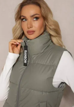 Ciemnozielona Kamizelka z Wysokim Kołnierzem i Suwakiem z Ozdobą Aklaria