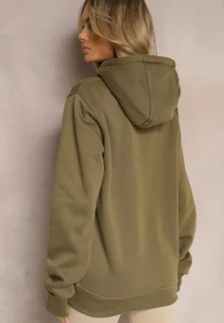 Ciemnozielona Klasyczna Bluza z Kapturem ze Ściągaczem Mozartia