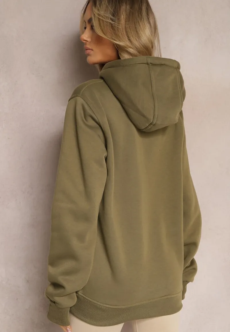 Ciemnozielona Klasyczna Bluza z Kapturem ze Ściągaczem Mozartia