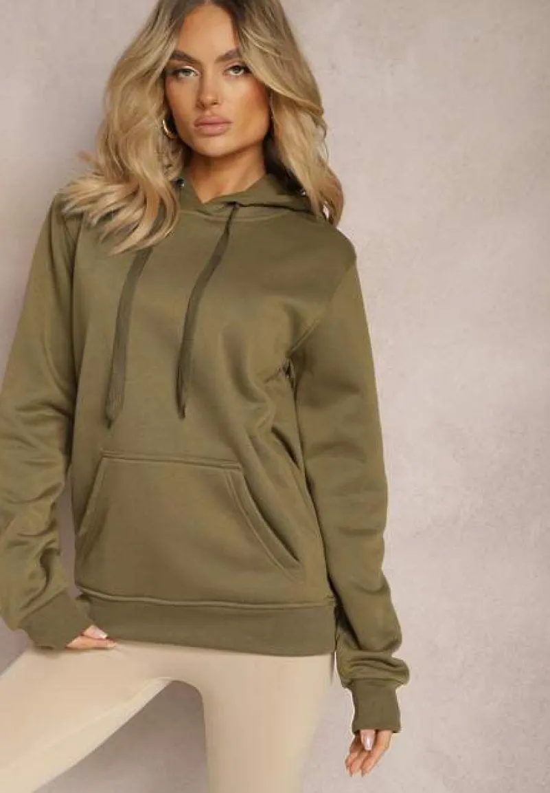 Ciemnozielona Klasyczna Bluza z Kapturem ze Ściągaczem Mozartia