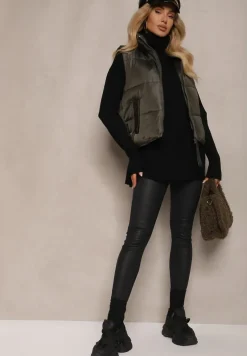 Ciemnozielona Klasyczna Kamizelka z Pikowanymi Przeszyciami i Stójką Zinnovea