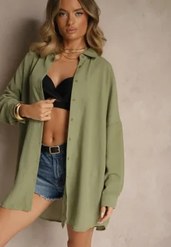 Ciemnozielona Koszula o Fasonie Oversize w Klasycznym Stylu Marionera