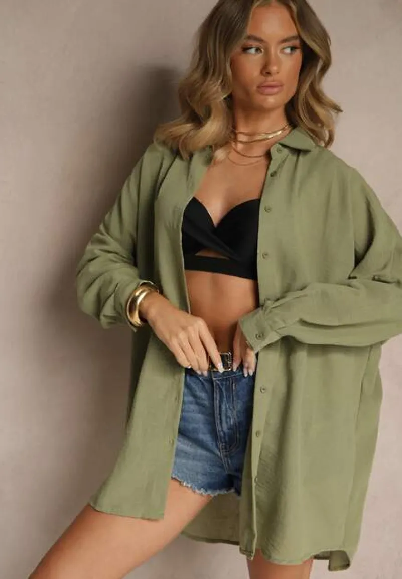 Ciemnozielona Koszula o Fasonie Oversize w Klasycznym Stylu Marionera