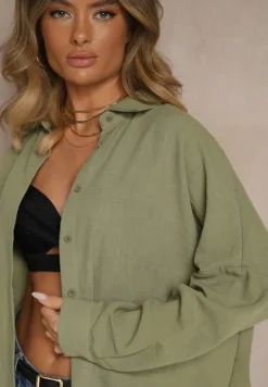 Ciemnozielona Koszula o Fasonie Oversize w Klasycznym Stylu Marionera