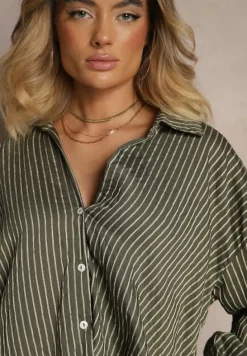 Ciemnozielona Koszula z Dodatkiem Bawełny Ozdobiona Paskami Meridria