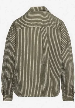 Ciemnozielona Koszula z Dodatkiem Bawełny Ozdobiona Paskami Meridria