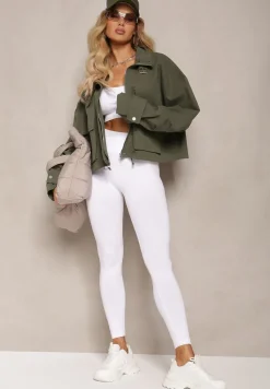 Ciemnozielona Krótka Kurtka z Luźnymi Rękawami i Paskiem ze Sprzączką przy Dekolcie Inanna