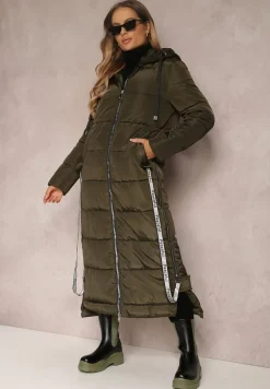 Ciemnozielona Kurtka Długa Pikowana z Kapturem Colpids