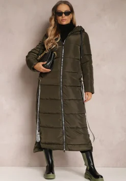 Ciemnozielona Kurtka Długa Pikowana z Kapturem Colpids