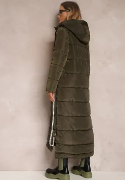 Ciemnozielona Kurtka Długa Pikowana z Kapturem Colpids