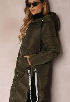 Ciemnozielona Kurtka Długa Pikowana z Kapturem Colpids